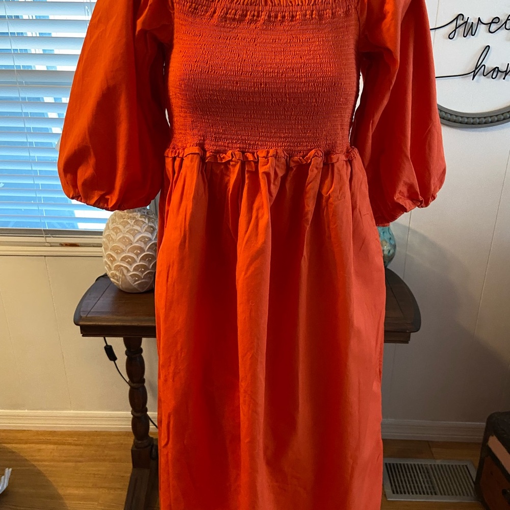 Orange Red Smocked Dress